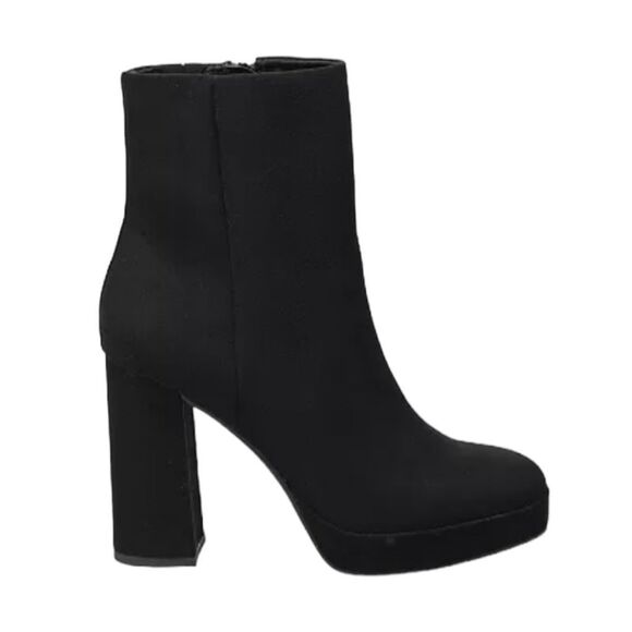 LC Lauren Conrad Halima Stacked Heel Boots Black Faux Suede Round Toe Ankle Boot - Picture 1 of 11
